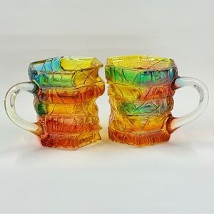 Iridescent STAINED GLASS 3D BOOK MUGS (2) Barware Coffee or Tea - GREAT GIFT